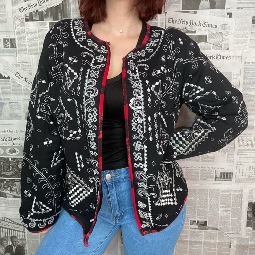 Indie Boho Artsy Cardigan Folk Grunge Lightweight Jacket LARGE Open Front